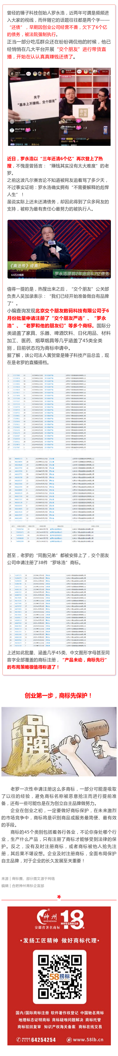 三年還了6個億，羅永浩“交個朋友嚴選”注冊全類商標