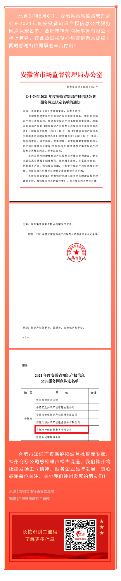 喜訊！神州商標(biāo)公司獲批安徽省知識產(chǎn)權(quán)信息公共服務(wù)網(wǎng)點(diǎn)